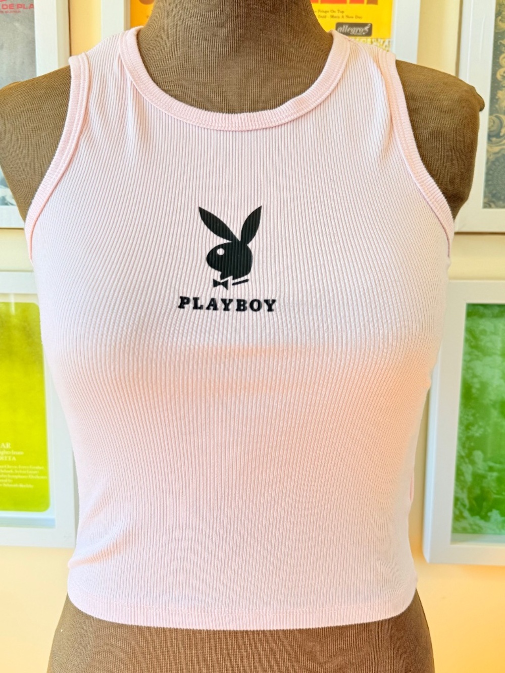 BABY PINK PLAYBOY RIBBED TANK – Y2K ICONIC LOGO FITTED TOP